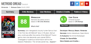 【速報】Switch『メトロイドドレッド』 ユーザースコア9.1の高評価！！！！！！！